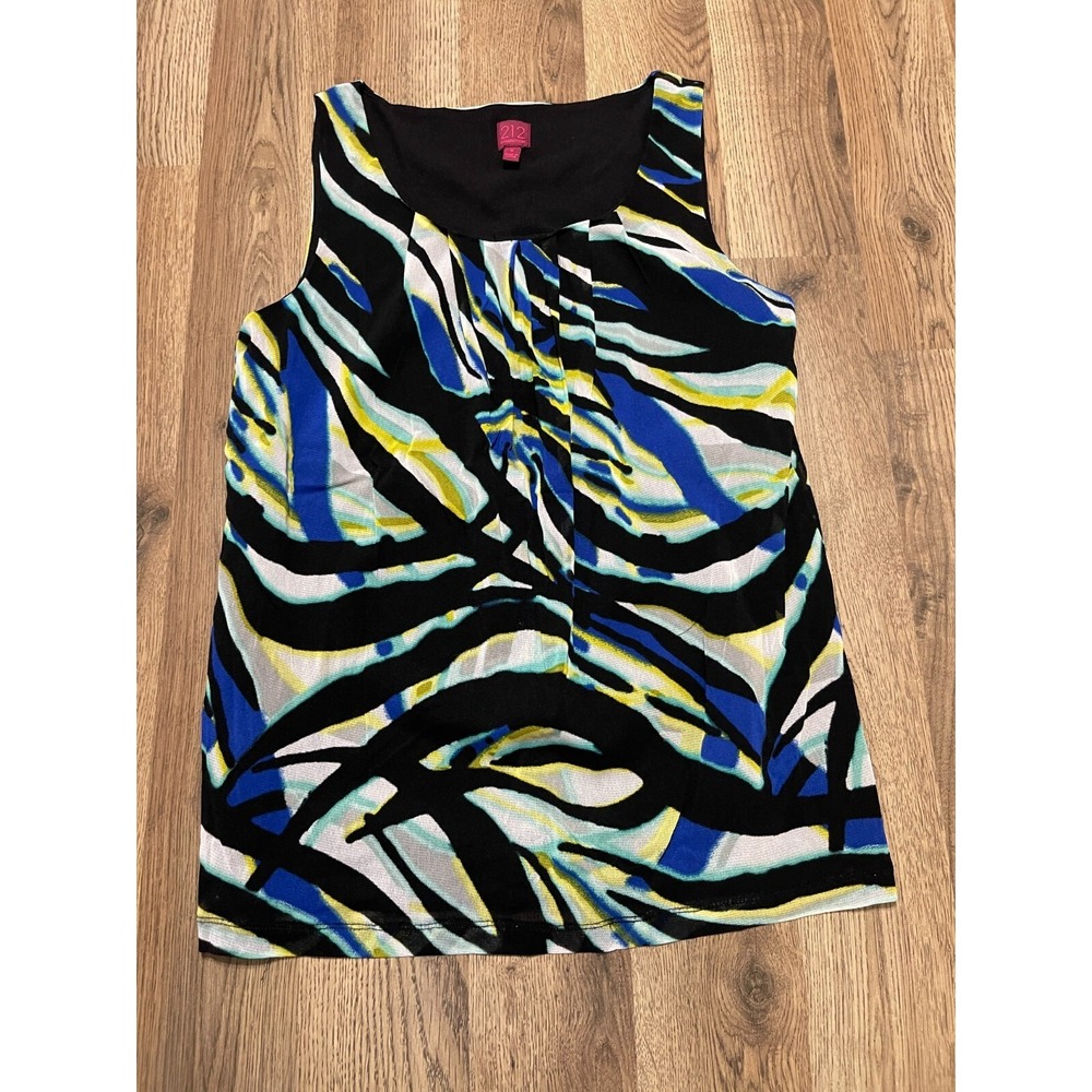 212 Collection Tank Top, Women's Small, Black Blue Yellow, Sleeveless, Zebra
